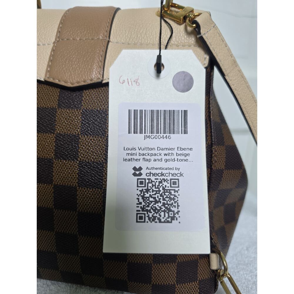 Louis Vuitton Damier Ebene Small Backpack Vachetta Trim/Strap Gold HW w/COA - Picture 9 of 9